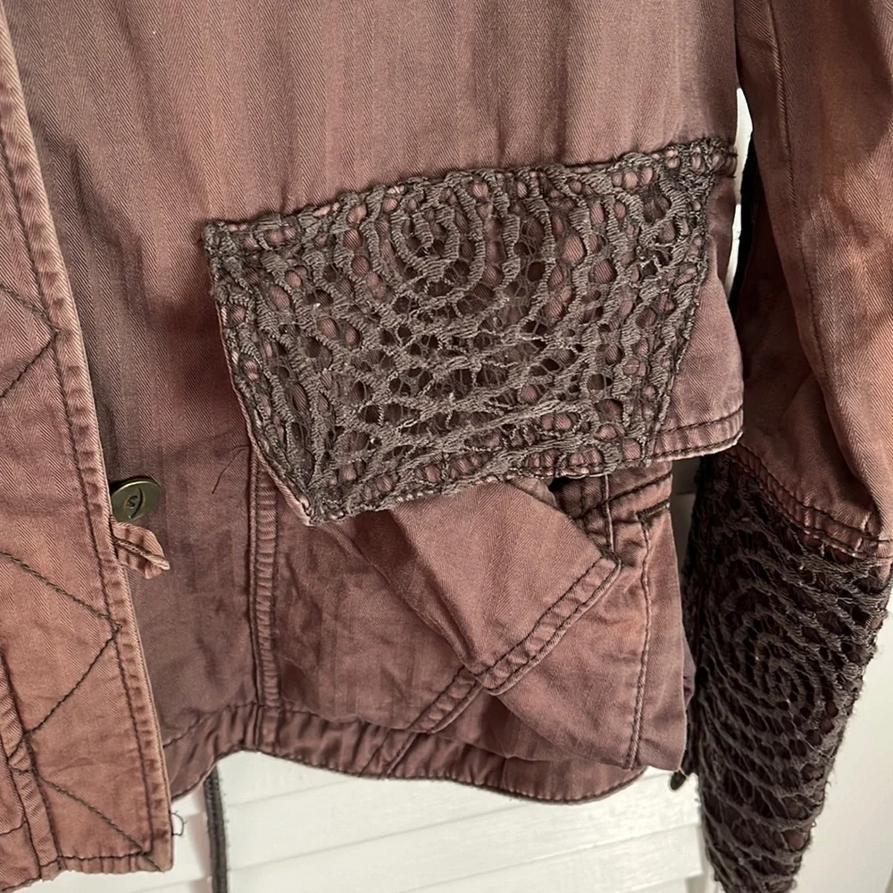 Hei Hei by Anthropologie Faroe Anorak crochet lace trimmed military jacket